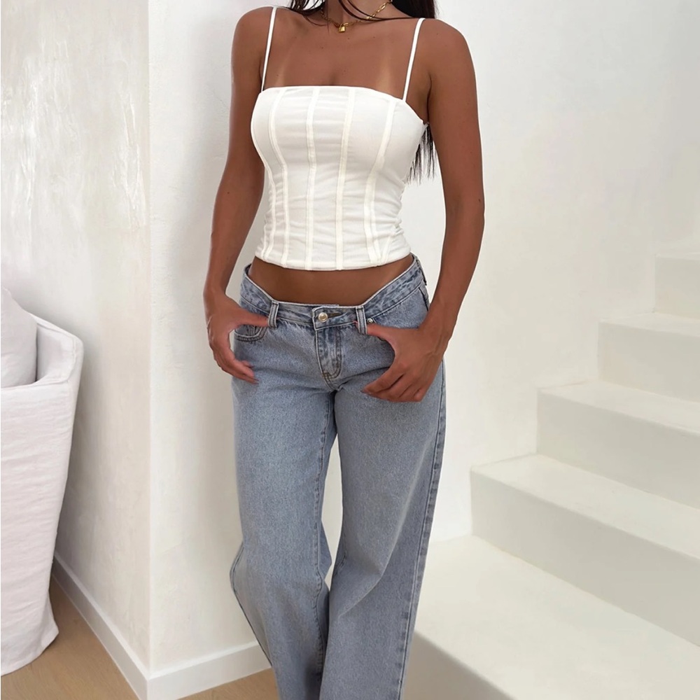 White Spaghetti-Strap Corset Crop Top